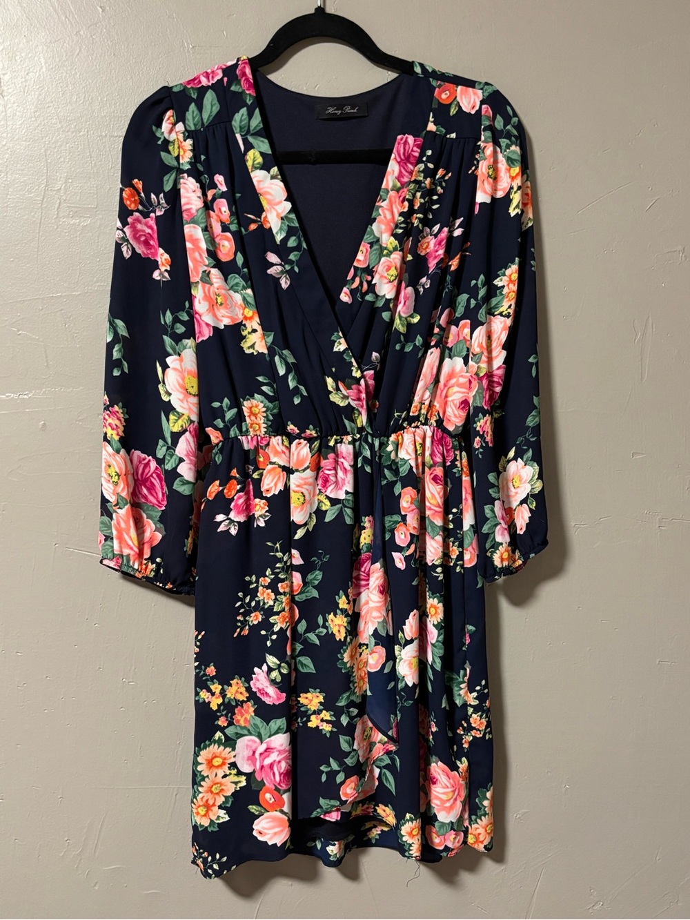 Honey Punch Navy Dress with Black Velvet Accent
